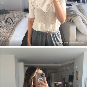 Cream Cropped Knit Sweater with Pearl Detail